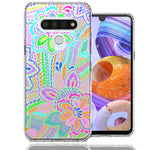 LG K51 Colorful Summer Flowers Doodle Art Design Double Layer Phone Case Cover