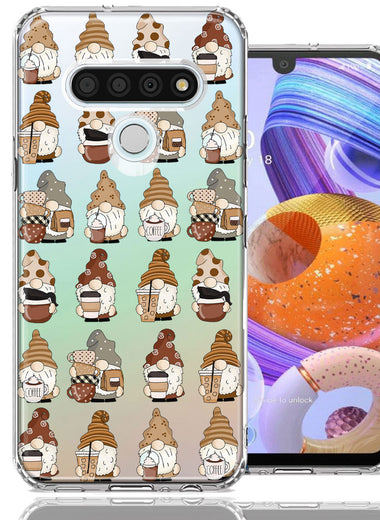 LG K51 Cute Morning Coffee Lovers Gnomes Characters Drip Iced Latte Americano Espresso Brown Double Layer Phone Case Cover