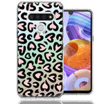 LG K51 Cute Pink Leopard Print Hearts Valentines Day Love Double Layer Phone Case Cover