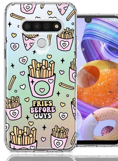 LG Stylo 6 Cute Valentine Pink Love Hearts Fries Before Guys Double Layer Phone Case Cover