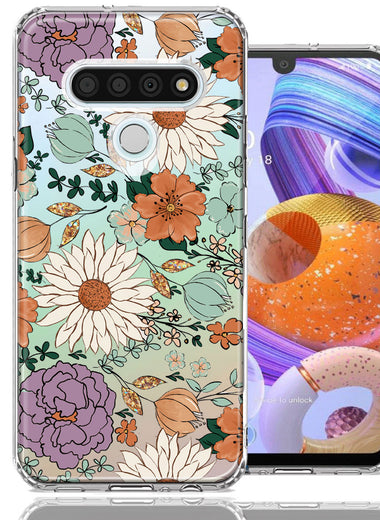 LG K51 Feminine Classy Flowers Fall Toned Floral Wallpaper Style Double Layer Phone Case Cover