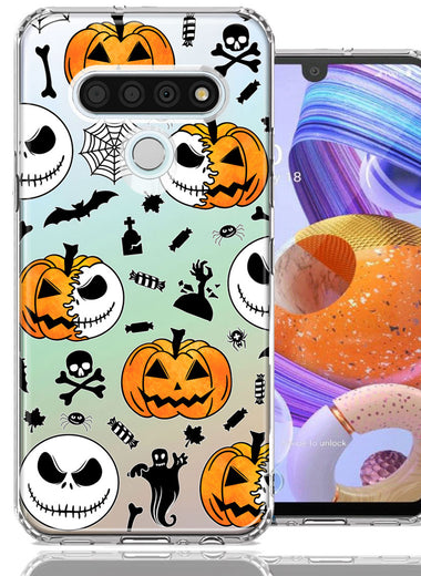 LG K51 Halloween Jack-O-Lantern Pumpkin Skull Spooky Design Double Layer Phone Case Cover