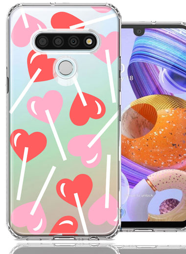 LG K51 Heart Suckers Lollipop Valentines Day Candy Lovers Double Layer Phone Case Cover