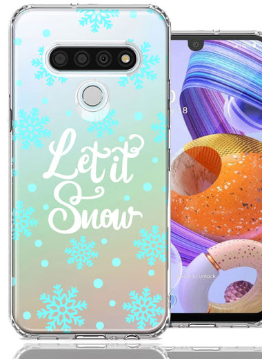 LG K51 Christmas Holiday Let It Snow Winter Blue Snowflakes Design Double Layer Phone Case Cover