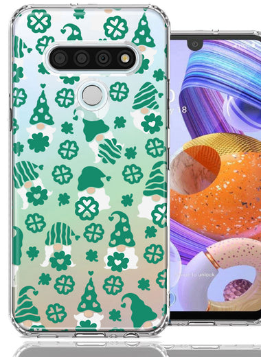 LG Stylo 6 Lucky Green St Patricks Day Cute Gnomes Shamrock Polkadots Double Layer Phone Case Cover