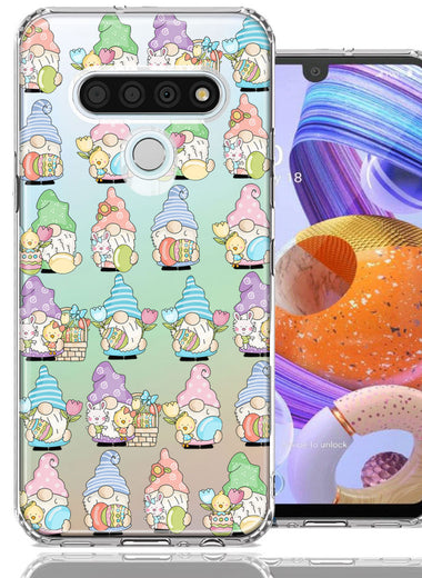 LG K51 Pastel Easter Cute Gnomes Spring Flowers Eggs Holiday Seasonal Double Layer Phone Case Cover