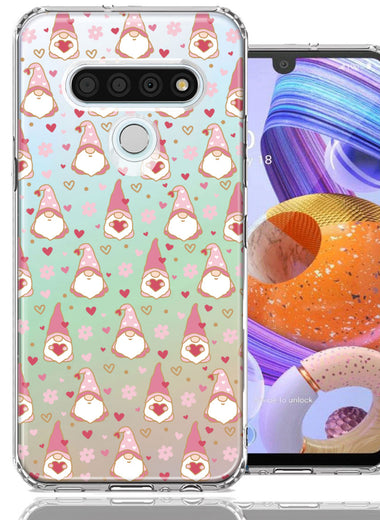 LG K51 Pink Blush Valentines Day Flower Hearts Gnome Characters Cute Double Layer Phone Case Cover