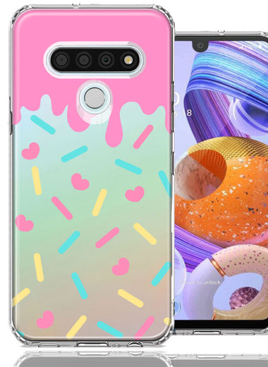 LG K51 Pink Drip Frosting Cute Heart Sprinkles Kawaii Cake Design Double Layer Phone Case Cover