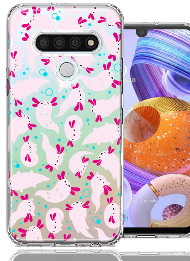 LG K51 Pink Happy Swimming Axolotls Polka Dots Double Layer Phone Case Cover