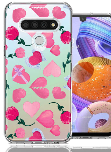 LG Stylo 6 Pretty Valentines Day Hearts Chocolate Candy Angel Flowers Double Layer Phone Case Cover