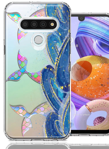 LG K51 Rainbow Mermaid Tails Scales Ocean Waves Beach Girls Summer Double Layer Phone Case Cover