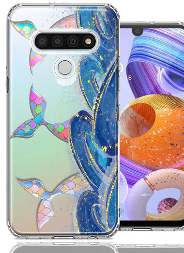 LG Stylo 6 Rainbow Mermaid Tails Scales Ocean Waves Beach Girls Summer Double Layer Phone Case Cover