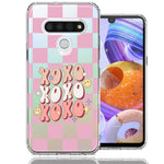 LG K51 Retro Pink Checkered XOXO Vintage 70s Style Hippie Valentine Love Double Layer Phone Case Cover