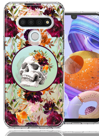 LG K51 Romance Is Dead Valentines Day Halloween Skull Floral Autumn Flowers Double Layer Phone Case Cover
