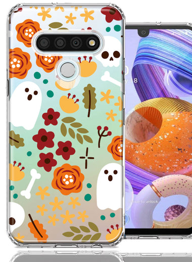 LG K51 Spooky Season Fall Autumn Flowers Ghosts Skulls Halloween Double Layer Phone Case Cover