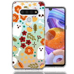 LG K51 Spooky Season Fall Autumn Flowers Ghosts Skulls Halloween Double Layer Phone Case Cover