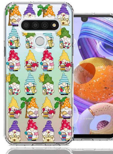 LG K51 Summer Beach Cute Gnomes Sand Castle Shells Palm Trees Double Layer Phone Case Cover