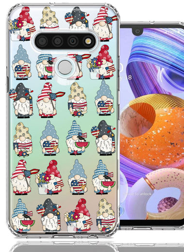 LG Stylo 6 USA Fourth Of July American Summer Cute Gnomes Patriotic Parade Double Layer Phone Case Cover