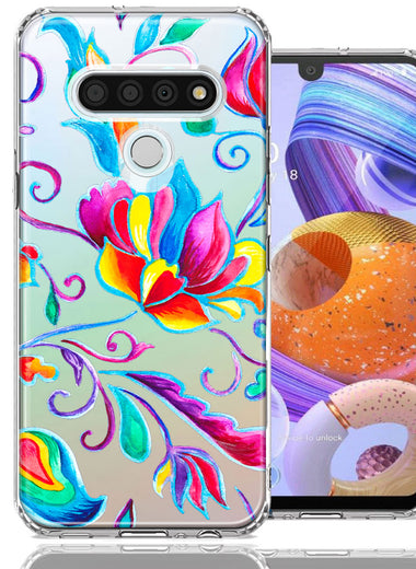 For LG K51 Bright Colors Rainbow Water Lilly Floral Phone Case Cover
