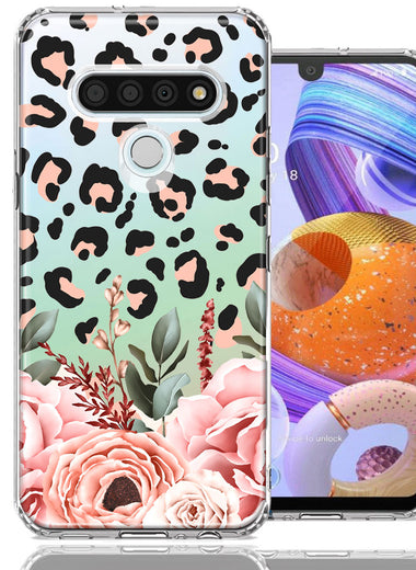For LG K51 Classy Blush Peach Peony Rose Flowers Leopard Phone Case Cover