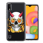 Samsung Galaxy A01 Flamming Devil Skull Design Double Layer Phone Case Cover