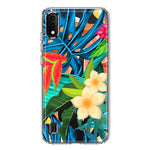 Samsung Galaxy A01 Blue Monstera Pothos Tropical Floral Summer Flowers Hybrid Protective Phone Case Cover