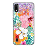 Samsung Galaxy A01 Hawaiian Vibes Hibiscus Flowers Monstera Vacation Summer Hybrid Protective Phone Case Cover