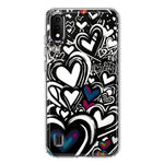 Samsung Galaxy A01 Black White Hearts Love Graffiti Hybrid Protective Phone Case Cover