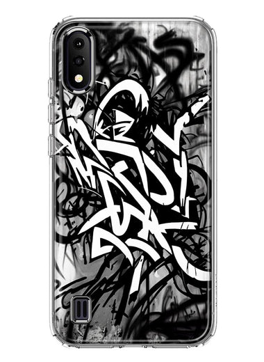 Samsung Galaxy A01 Black White Urban Graffiti Hybrid Protective Phone Case Cover