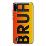 Samsung Galaxy A01 Orange Red Clear Funny Text Quote Bruh Hybrid Protective Phone Case Cover