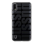 Samsung Galaxy A01 Black Clear Funny Text Quote Bussin Hybrid Protective Phone Case Cover