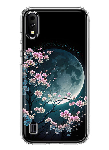 Samsung Galaxy A01 Kawaii Manga Pink Cherry Blossom Full Moon Hybrid Protective Phone Case Cover