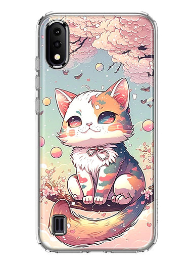 Samsung Galaxy A01 Kawaii Manga Pink Cherry Blossom Cute Cat Hybrid Protective Phone Case Cover