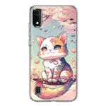 Samsung Galaxy A01 Kawaii Manga Pink Cherry Blossom Cute Cat Hybrid Protective Phone Case Cover