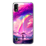 Samsung Galaxy A01 Kawaii Manga Pink Cherry Blossom Japanese Rainbow Girl Hybrid Protective Phone Case Cover