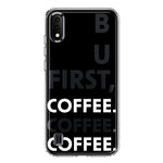 Samsung Galaxy A01 Black Clear Funny Text Quote But First Coffee Hybrid Protective Phone Case Cover