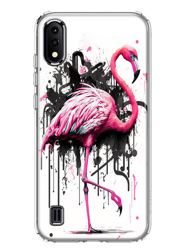 Samsung Galaxy A01 Pink Flamingo Painting Graffiti Hybrid Protective Phone Case Cover