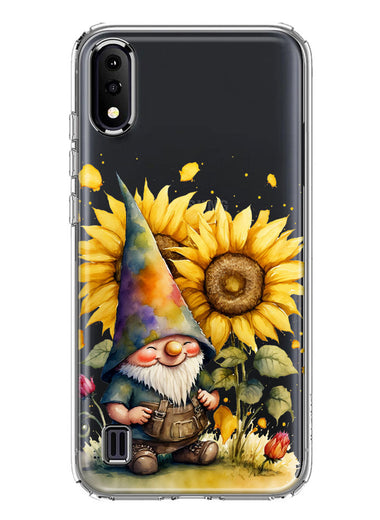 Samsung Galaxy A01 Cute Gnome Sunflowers Clear Hybrid Protective Phone Case Cover