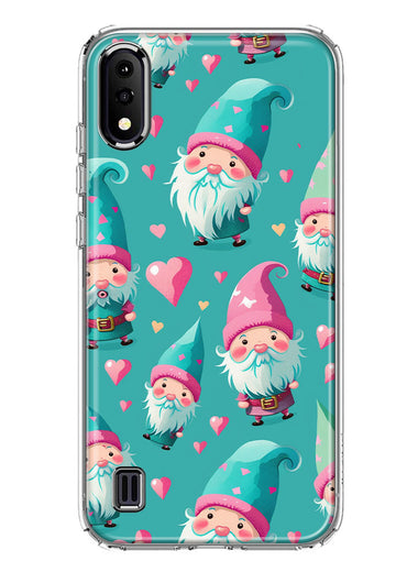 Samsung Galaxy A01 Turquoise Pink Hearts Gnomes Hybrid Protective Phone Case Cover