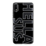 Samsung Galaxy A01 Black Clear Funny Text Quote Hella Sus Hybrid Protective Phone Case Cover