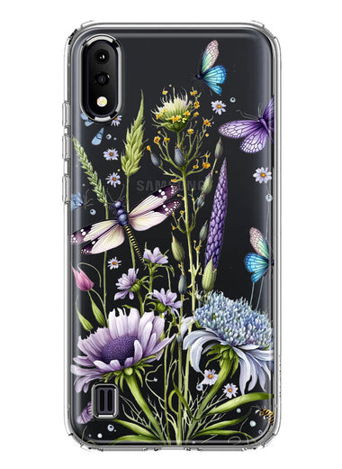 Samsung Galaxy A01 Lavender Dragonfly Butterflies Spring Flowers Hybrid Protective Phone Case Cover