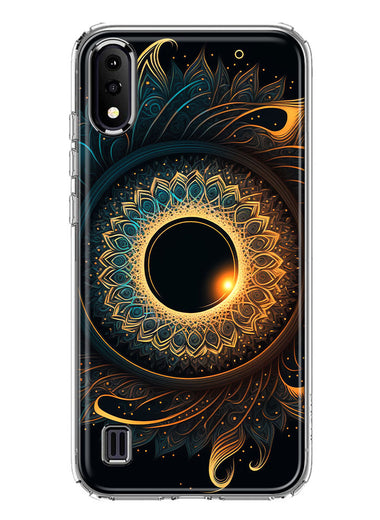 Samsung Galaxy A01 Mandala Geometry Abstract Eclipse Pattern Hybrid Protective Phone Case Cover