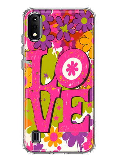 Samsung Galaxy A01 Pink Daisy Love Graffiti Painting Art Hybrid Protective Phone Case Cover