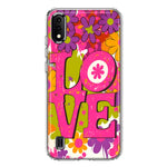 Samsung Galaxy A01 Pink Daisy Love Graffiti Painting Art Hybrid Protective Phone Case Cover