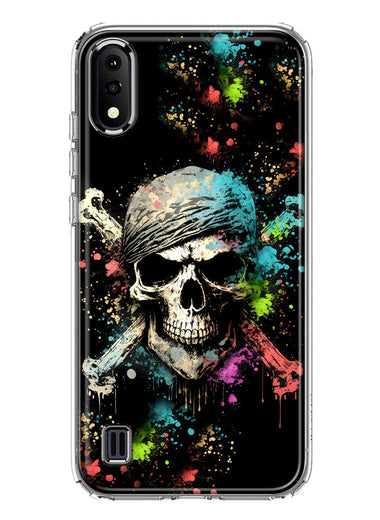 Samsung Galaxy A01 Fantasy Paint Splash Pirate Skull Hybrid Protective Phone Case Cover