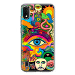 Samsung Galaxy A01 Neon Rainbow Psychedelic Trippy Hippie Multiple Eyes Hybrid Protective Phone Case Cover