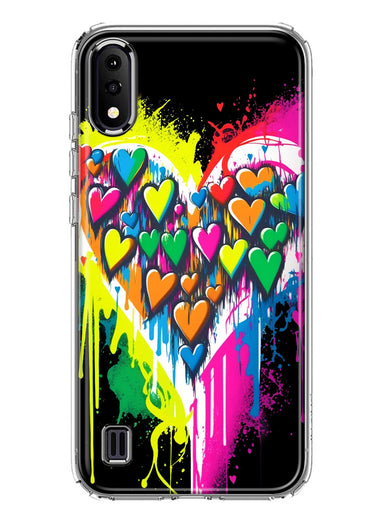 Samsung Galaxy A01 Colorful Rainbow Hearts Love Graffiti Painting Hybrid Protective Phone Case Cover