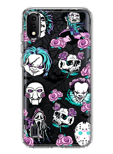 Samsung Galaxy A01 Roses Halloween Spooky Horror Characters Spider Web Hybrid Protective Phone Case Cover