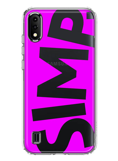 Samsung Galaxy A01 Hot Pink Clear Funny Text Quote Simp Hybrid Protective Phone Case Cover