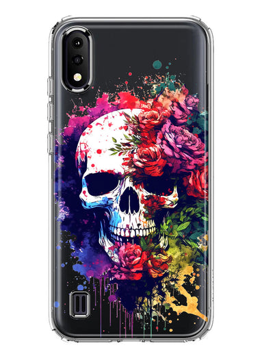 Samsung Galaxy A01 Fantasy Skull Red Purple Roses Hybrid Protective Phone Case Cover